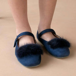 MELON Kids Girl Faux Fur Mary Jane Shoes, Navy blue