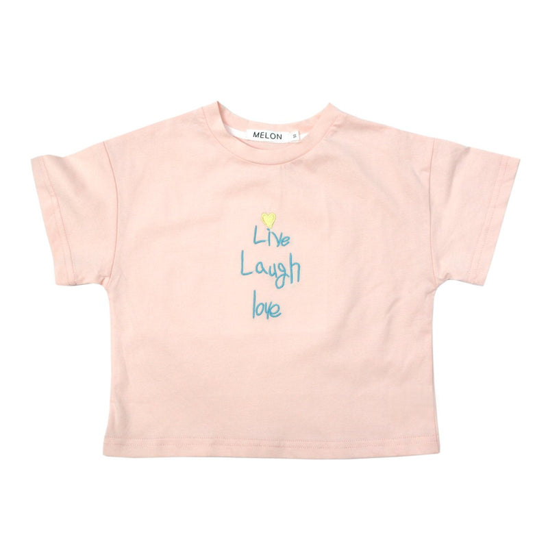 MELON Kids Girl Soft Cotton Tee with Embroidery, Blush Pink