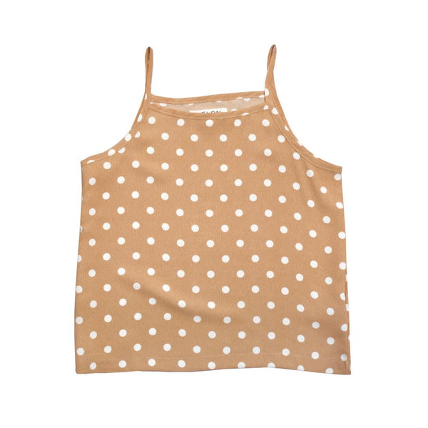 tan polka dot top