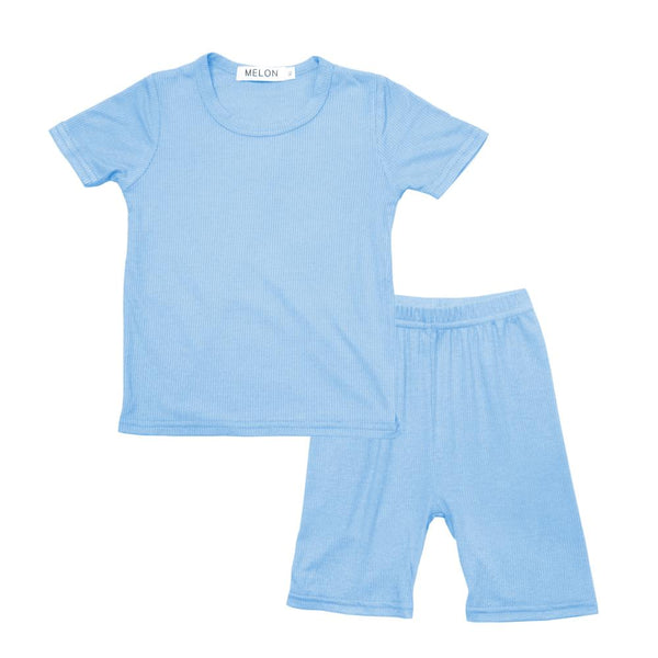 MELON Kids Boy and Girl Cotton Ribbed Loungewear Set, Sky Blue