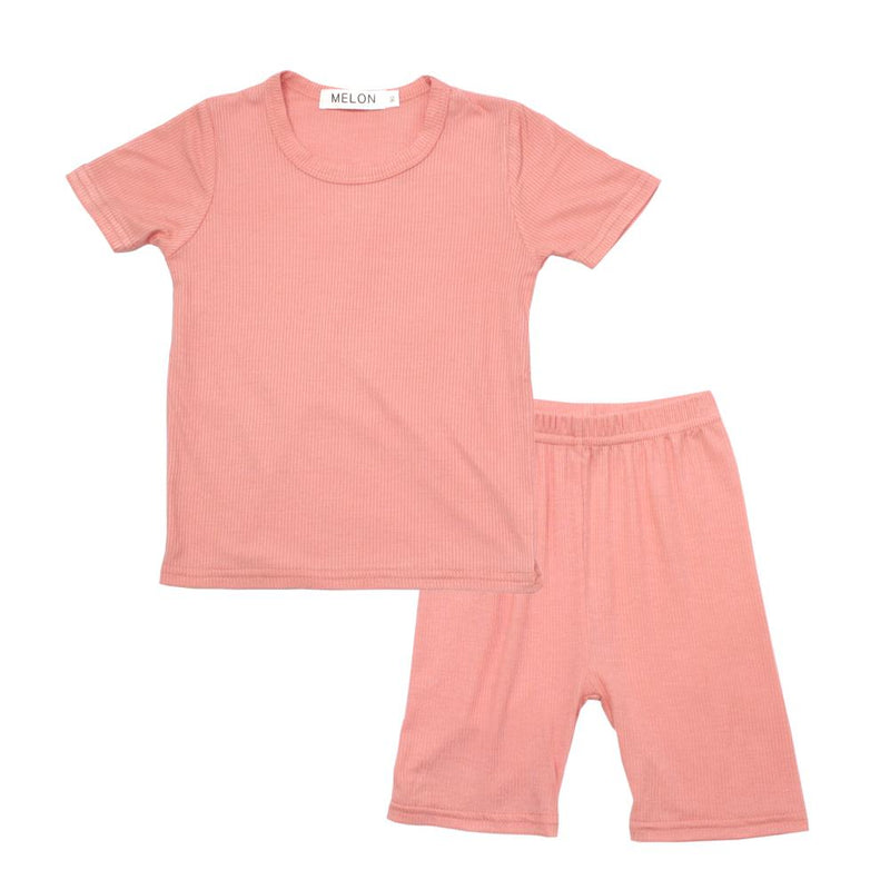 MELON Kids Boy and Girl Cotton Ribbed Loungewear Set, Coral Orange