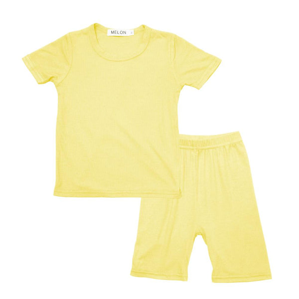 MELON Kids Boy and Girl Cotton Ribbed Loungewear Set, Pineapple Yellow