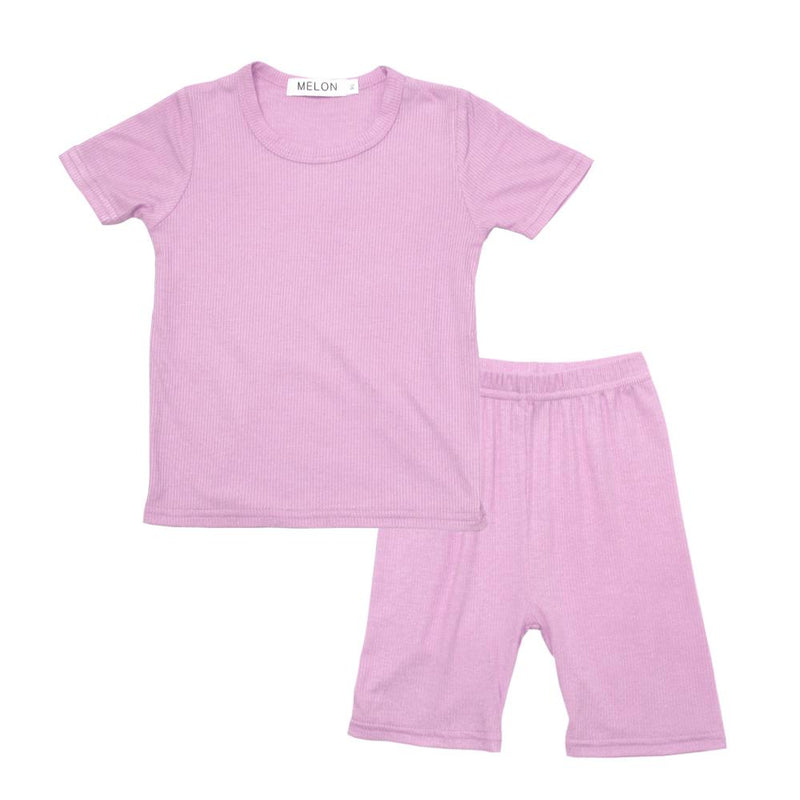 MELON Kids Boy and Girl Cotton Ribbed Loungewear Set, Lilac Purple