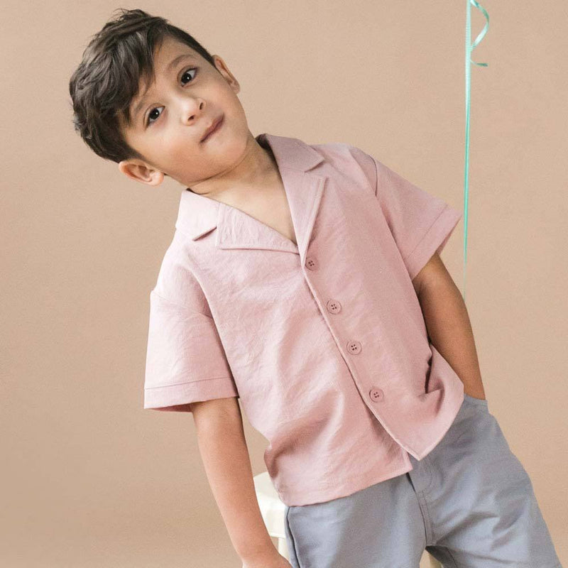 MELON Kids Boy Relaxed Shirt, Crepe Pink