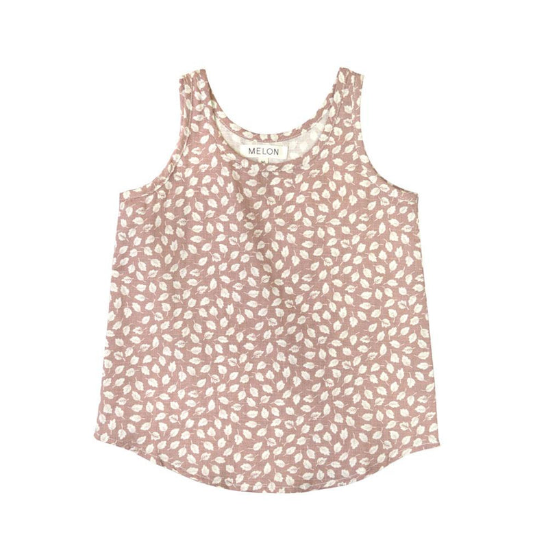 MELON Kids Girl Linen Top, Crepe Pink with prints