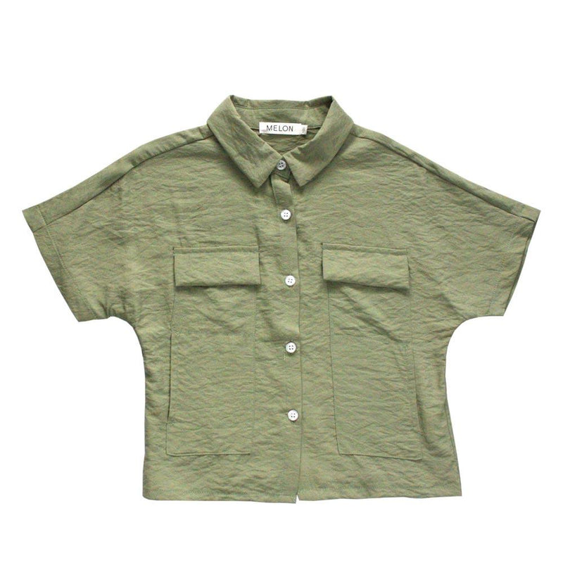 MELON Kids Boxy Relaxed Shirt, Olive Green