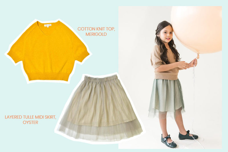 *Size 90 & 100 only* Layered Tulle Midi Skirt, Oyster