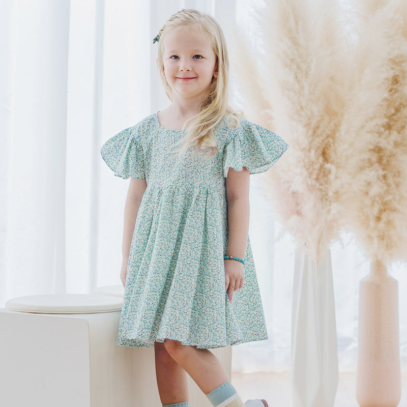 Empire Dress, Mint Green with sprinkles print