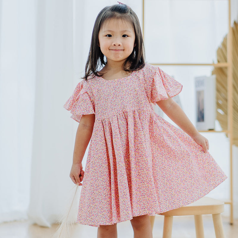 Empire Dress, Rose Pink with sprinkles print