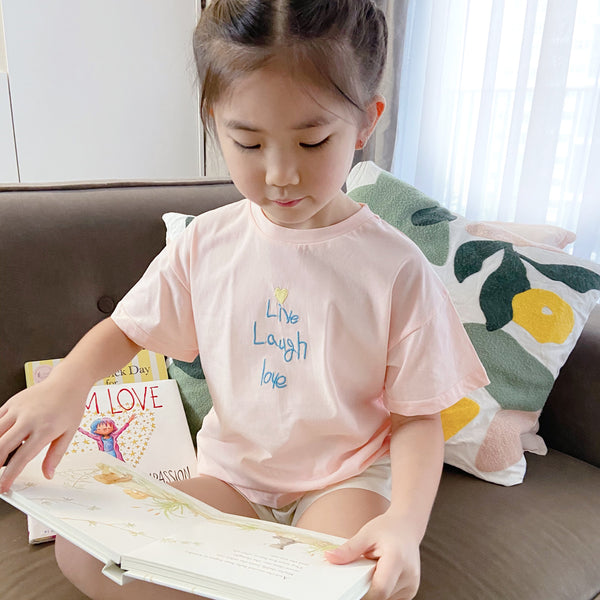 Soft Cotton Tee with Embroidery, Blush Pink