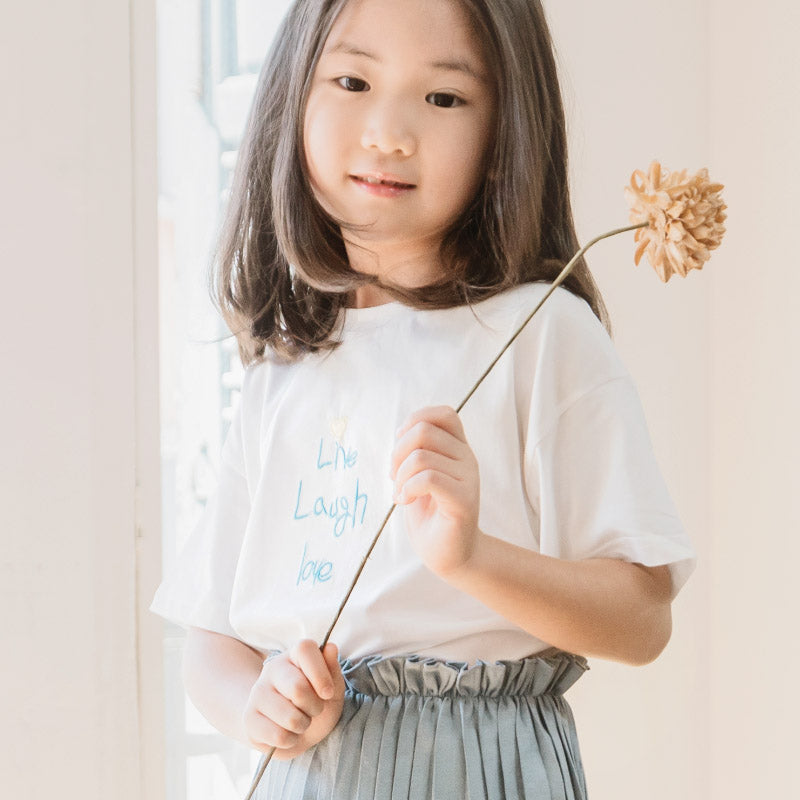 Soft Cotton Tee with Embroidery, Daisy White